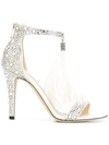 Jimmy Choo Viola 100 Embellished Suede Sandals In White