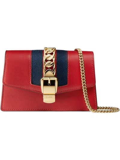 Gucci Sylvie Leather Mini Chain Bag In Red