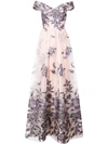 MARCHESA NOTTE EMBROIDERED OFF THE SHOULDER GOWN,N22G061312763404