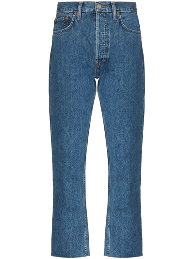 Re/done 70s Originals Stove Pipe Cropped High-rise Straight-leg Jeans In Blau