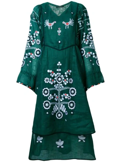 Vita Kin Embroidered Bohemian-style Midi Dress In Green