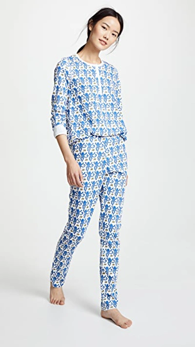 Roller Rabbit Monkey Print 2-piece Pyjama Set In Blue Pattern
