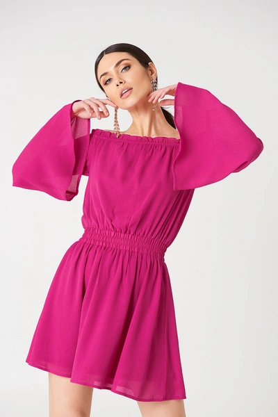 Na-kd Wide Sleeve Off Shoulder Dress - Pink In Magenta