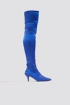 NA-KD Knee High Satin Sock Boot Blue