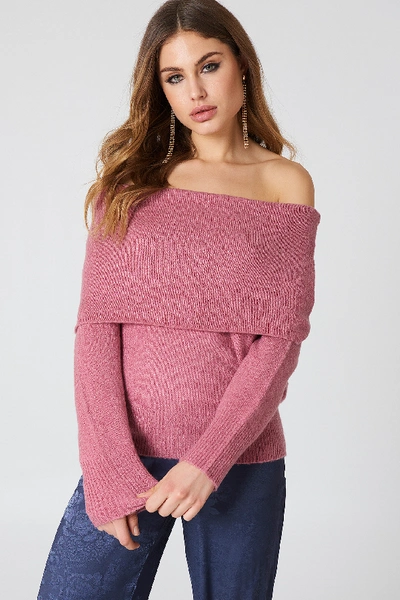 Na-kd Offshoulder Folded Wide Sweater - Pink In Dusty Pink