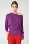 NA-KD Off Shoulder Knitted Sweater Purple