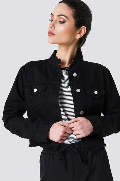 Na-kd Cropped Raw Hem Denim Jacket Black