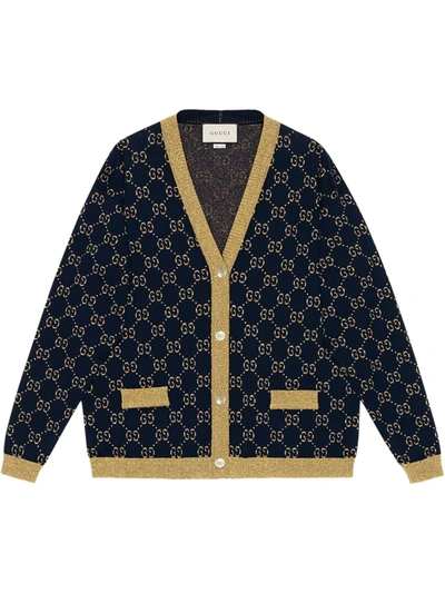 Gucci Gg Supreme Metallic Cardigan In Blue