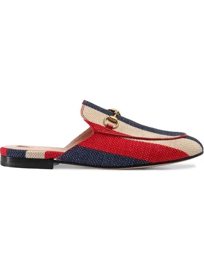 Gucci Princetown Horsebit-detailed Striped Canvas Slippers In Red