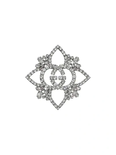 Gucci Crystal Interlocking G Flower Brooch In Metal