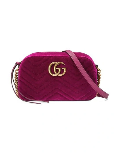 Gucci Gg Marmont Velvet Small Shoulder Bag In Fuchsia Velvet