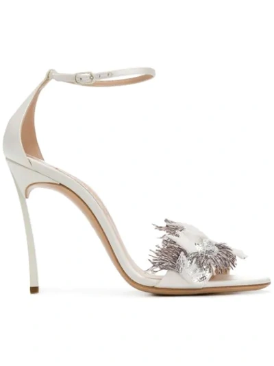 Casadei Feather-embellished Sandals In White