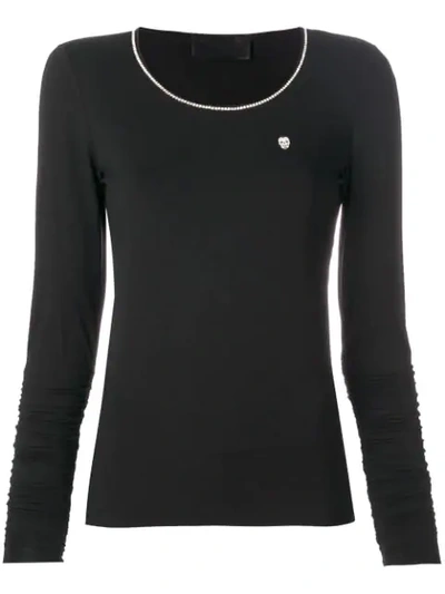 Philipp Plein Long Sleeve T-shirt With Metallic Detailed Neck In Black