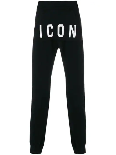 Dsquared2 Icon Printed Cotton Jersey Sweatpants In Black