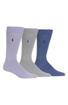 Polo Ralph Lauren Super Soft Flat Knit Socks - Pack Of 3 In Lavender/ Grey/ Navy