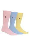Polo Ralph Lauren Men's 3 Pack Supersoft Dress Socks Extended Size 13-16 In Pink