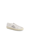 Saint Laurent Court Classic Distressed Logo-embroidered Canvas And Leather Sneakers In Cream
