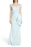 BADGLEY MISCHKA OFF THE SHOULDER RUFFLE DETAIL GOWN,EG2452