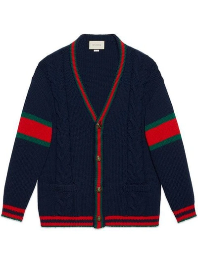 Gucci Oversize Cable Knit Cardigan In Blue