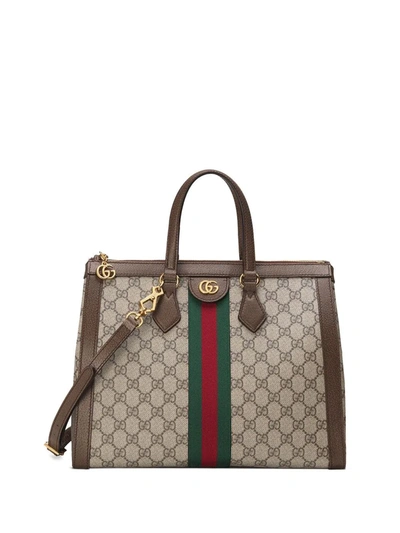 Gucci Small Ophidia Gg Supreme Top Handle Bag In Ebony,brown