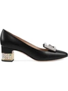 GUCCI LEATHER MID-HEEL PUMP WITH CRYSTAL G,522697C9D0012964657