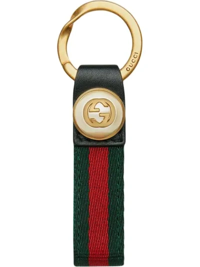 Gucci Gg-monogram Web-striped Key Ring In Black