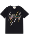 GUCCI GUCCI LOGO T-SHIRT WITH SHOOTING STARS,492347X9Y3012964605