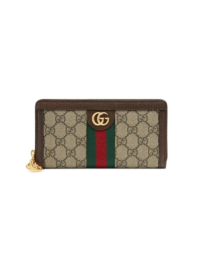 Gucci Beige Ophidia Gg Zip Around Wallet In Neutrals