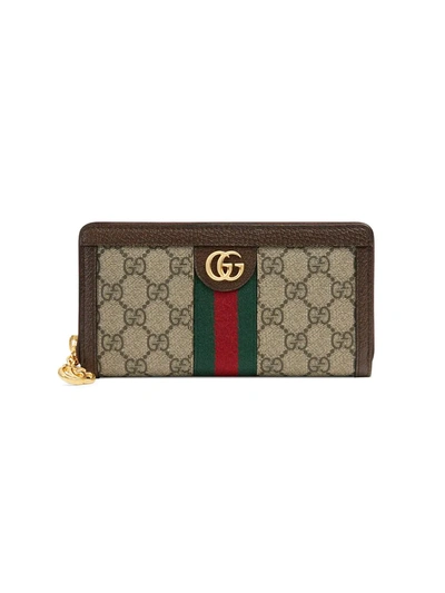 Gucci Beige Ophidia Gg Zip Around Wallet In Taupe