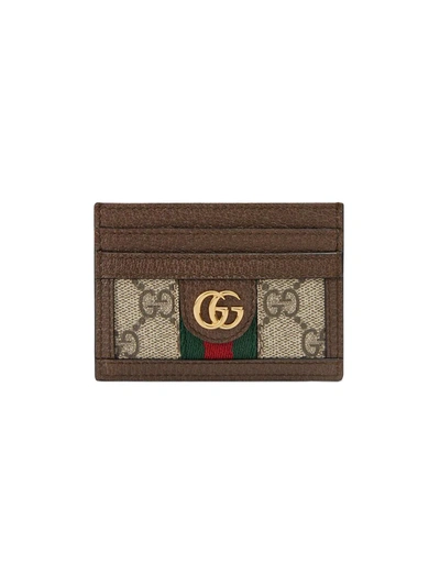 Gucci Ophidia Gg Plaque Leather Cardholder In Neutrals