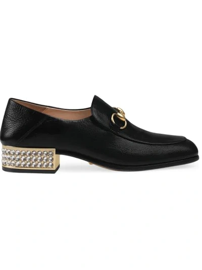 Gucci Horsebit Leather Loafers With Crystals In Black