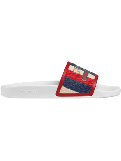 Gucci Baiadera-striped Rubber Slides In Red-white