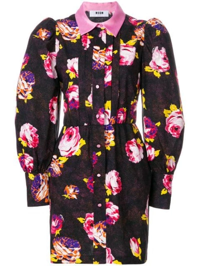 Msgm Floral Printed Button-up Mini Dress