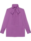 Gucci Silk Tie Neck Blouse In Pale Violet Silk