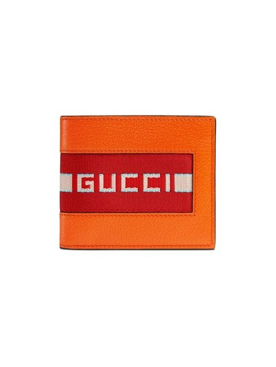 Gucci Logo拼接牛皮钱包 In Orange