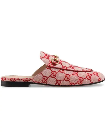 Gucci Princetown Horsebit-detailed Logo-woven Canvas Slippers In Red