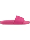 Gucci Men's Embossed Logo Slide Sandals In Pink