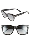 Tom Ford Lauren 52mm Square Sunglasses In Shiny Black/ Smoke Mirror