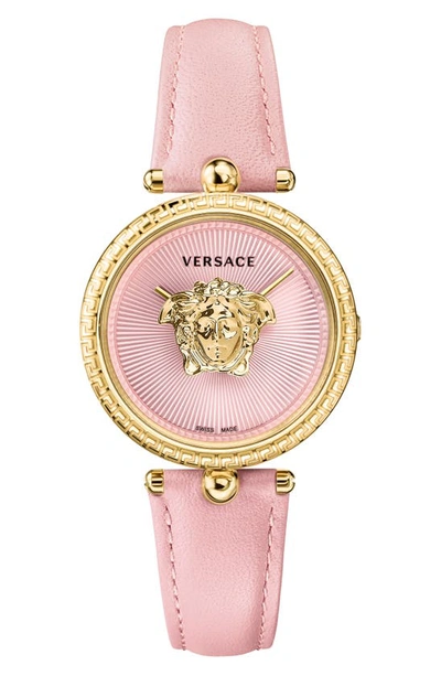 Versace Palazzo Empire Leather Strap Watch, 34mm In Pink