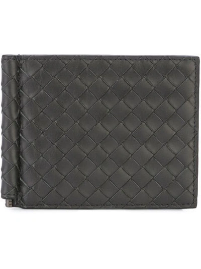 Bottega Veneta Woven Leather Wallet In Grey