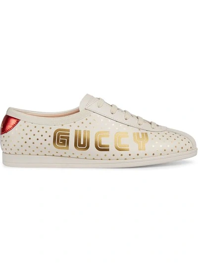 Gucci Guccy Falacer Leather Trainers In Off White