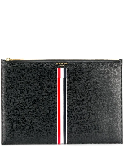 Thom Browne Vertical Intarsia Stripe Small Tablet Holder In Black