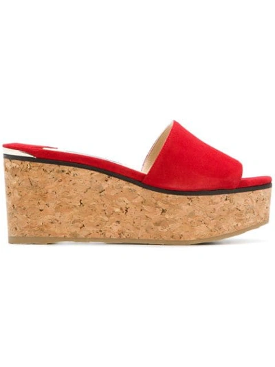 Jimmy Choo Deedee 80 Suede Wedge Sandals In Red