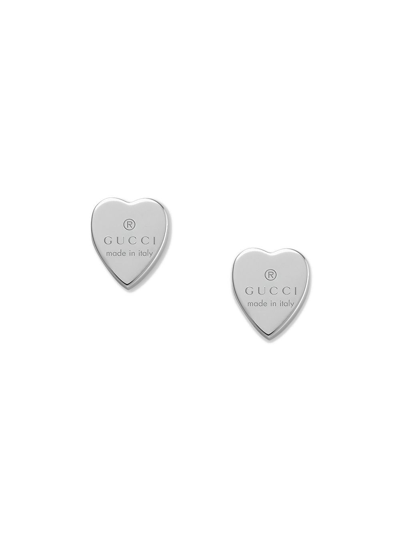 Gucci Sterling Silver Engraved Heart Stud Earrings In Silver Tone