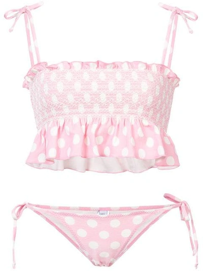 Lisa Marie Fernandez Polka Dot Smocked Bikini In Pink