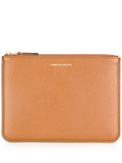 Comme Des Garçons Zipped Clutch In Brown