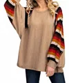143 Story Balloon Sleeve Crew Top In Camel In Multi