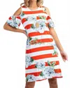 143 Story Bold Stripe Floral Cold Shoulder Dress In Multicolor In Multi