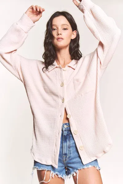 143 Story Cozy Vibes Quilt Rib Button Down Top In Light Pink