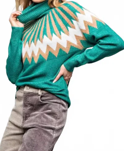 143 Story Geometric Ethnic Sweater (plus Size) In Hunter In Green